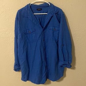 Blue long sleeve button up shirt